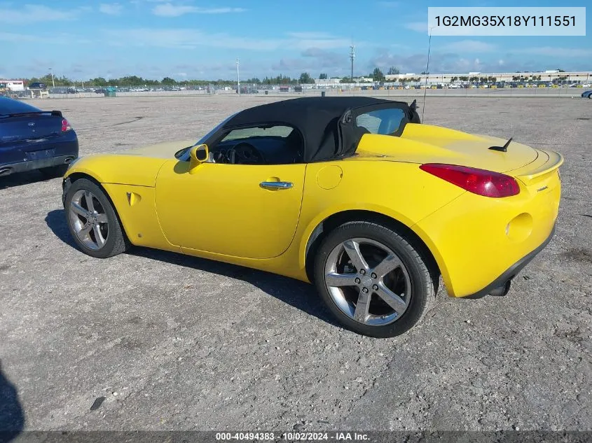 2008 Pontiac Solstice Gxp VIN: 1G2MG35X18Y111551 Lot: 40494383