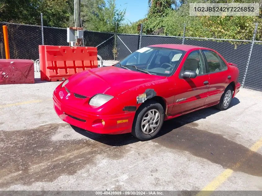 2000 Pontiac Sunfire Se VIN: 1G2JB5242Y7226852 Lot: 40439989