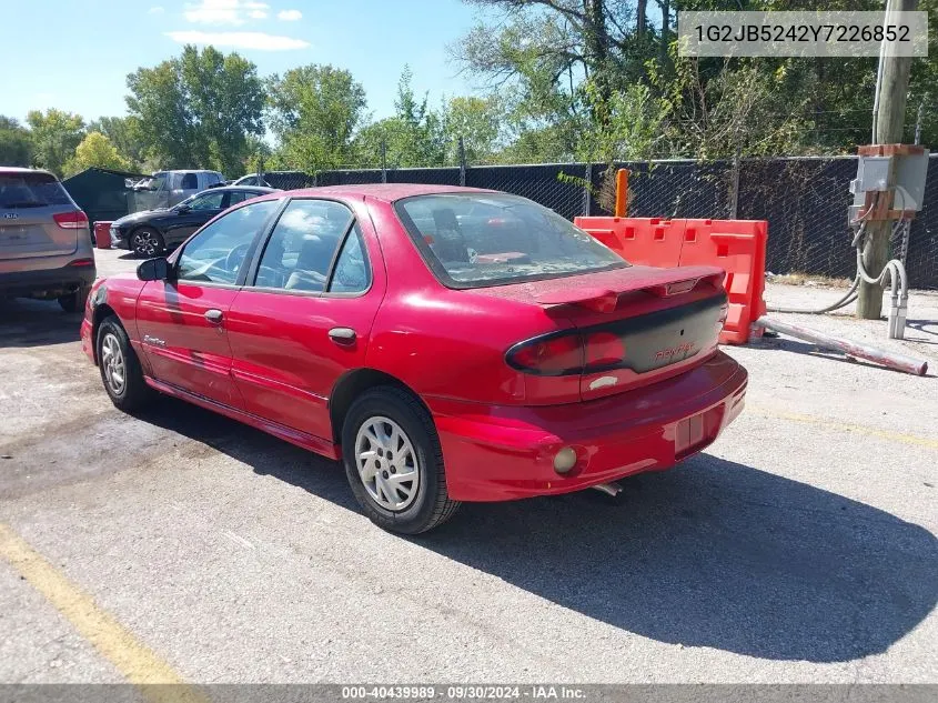 2000 Pontiac Sunfire Se VIN: 1G2JB5242Y7226852 Lot: 40439989