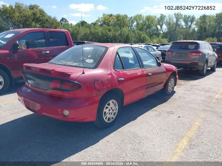 2000 Pontiac Sunfire Se VIN: 1G2JB5242Y7226852 Lot: 40439989