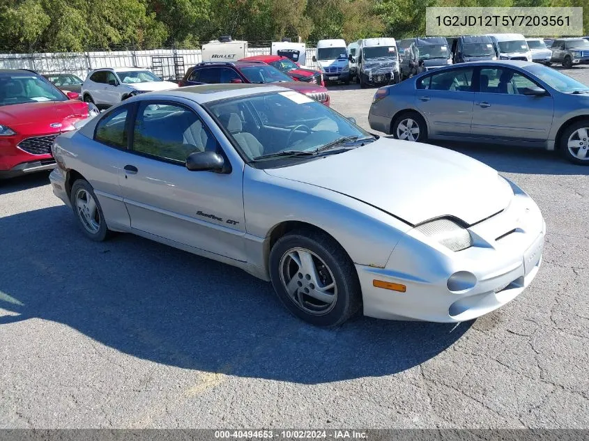 2000 Pontiac Sunfire Gt VIN: 1G2JD12T5Y7203561 Lot: 40494653