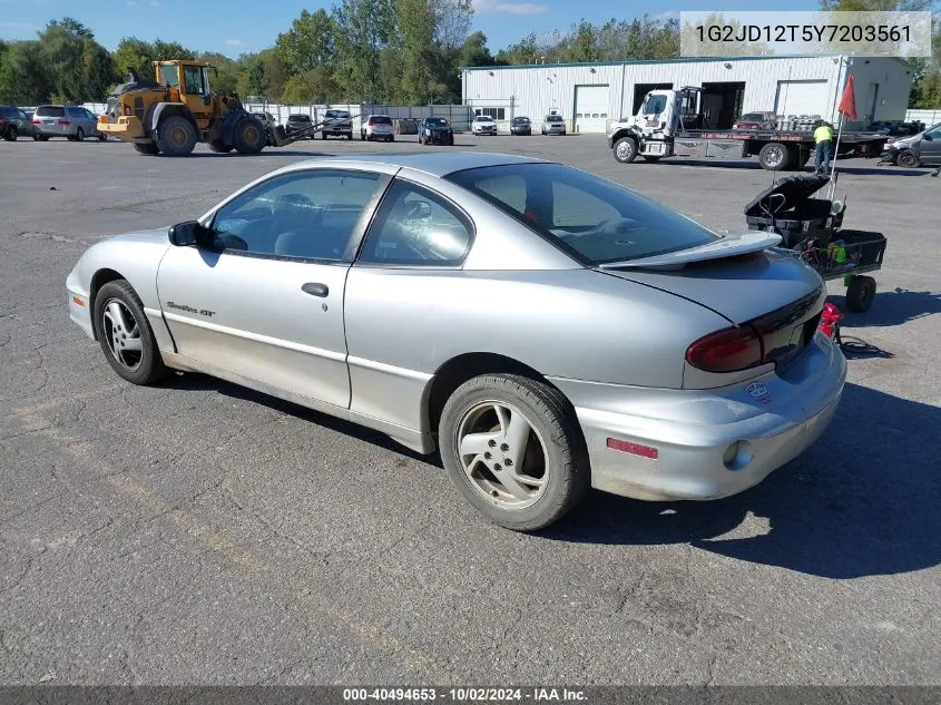 2000 Pontiac Sunfire Gt VIN: 1G2JD12T5Y7203561 Lot: 40494653