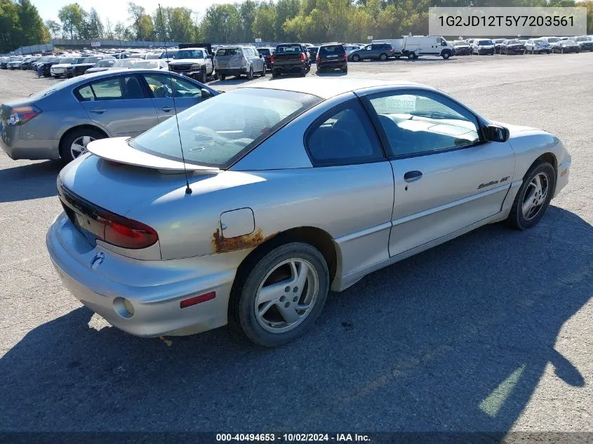 2000 Pontiac Sunfire Gt VIN: 1G2JD12T5Y7203561 Lot: 40494653