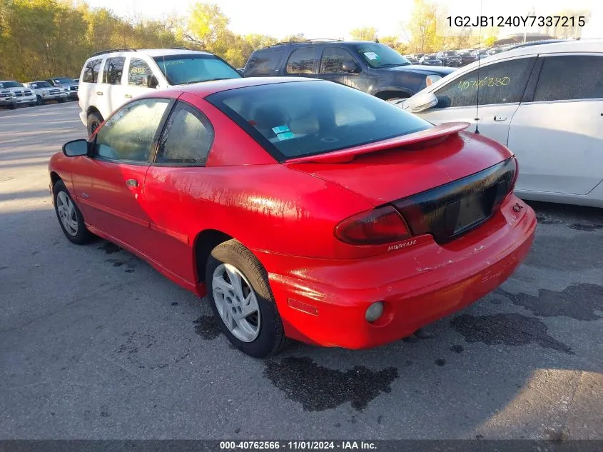 2000 Pontiac Sunfire Se VIN: 1G2JB1240Y7337215 Lot: 40762566