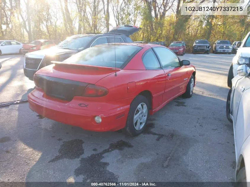 2000 Pontiac Sunfire Se VIN: 1G2JB1240Y7337215 Lot: 40762566