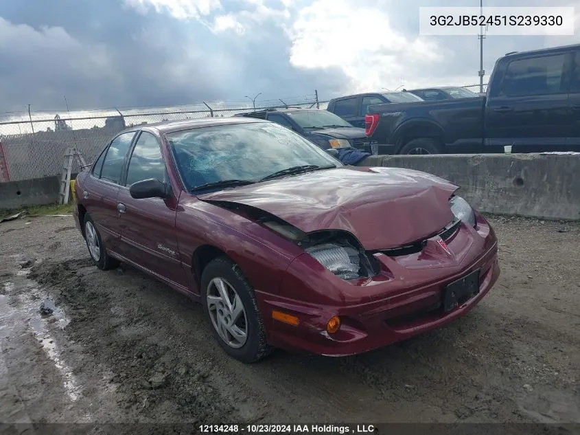 2001 Pontiac Sunfire VIN: 3G2JB52451S239330 Lot: 12134248