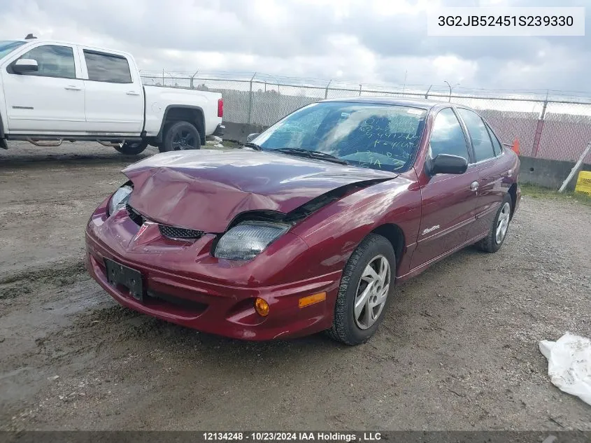 2001 Pontiac Sunfire VIN: 3G2JB52451S239330 Lot: 12134248