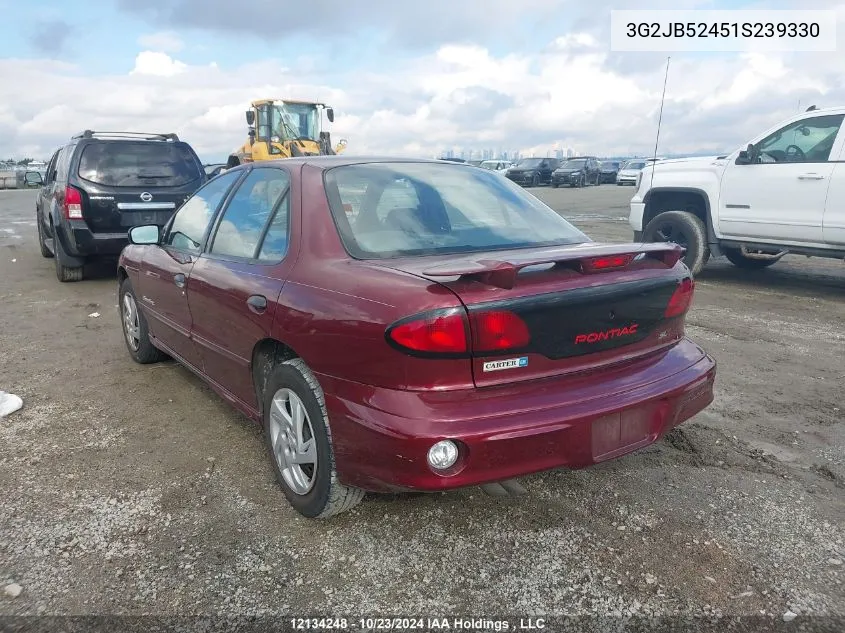 2001 Pontiac Sunfire VIN: 3G2JB52451S239330 Lot: 12134248