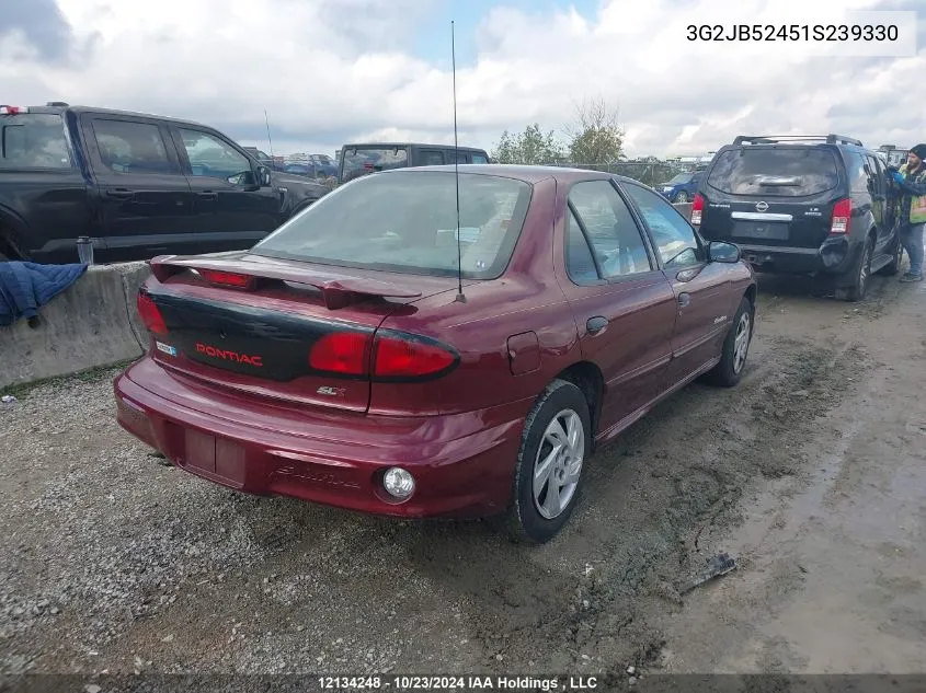 2001 Pontiac Sunfire VIN: 3G2JB52451S239330 Lot: 12134248