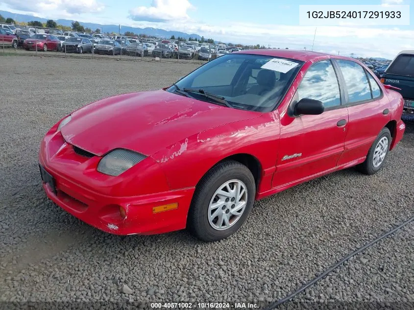 2001 Pontiac Sunfire Se VIN: 1G2JB524017291933 Lot: 40571002