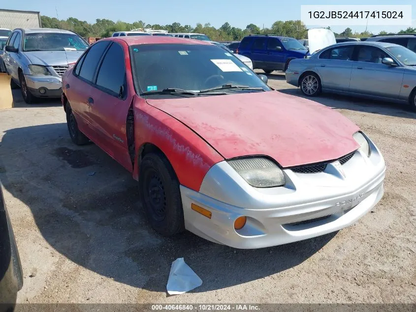 2001 Pontiac Sunfire Se VIN: 1G2JB524417415024 Lot: 40646840