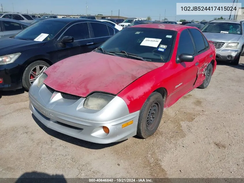 2001 Pontiac Sunfire Se VIN: 1G2JB524417415024 Lot: 40646840