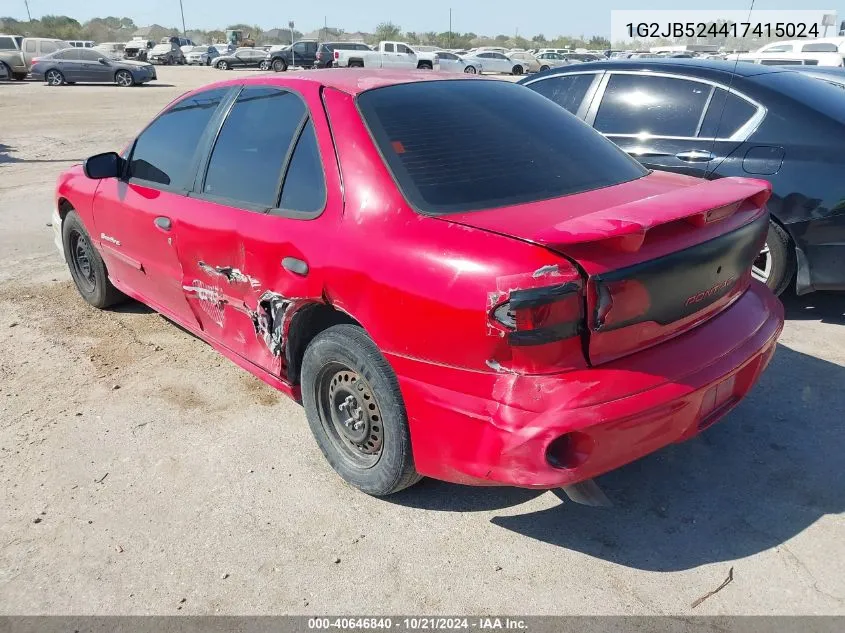 2001 Pontiac Sunfire Se VIN: 1G2JB524417415024 Lot: 40646840