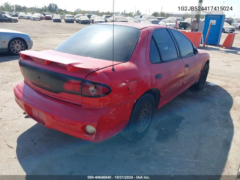 2001 Pontiac Sunfire Se VIN: 1G2JB524417415024 Lot: 40646840