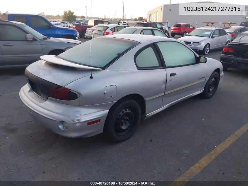 2001 Pontiac Sunfire Se VIN: 1G2JB124217277315 Lot: 40720198