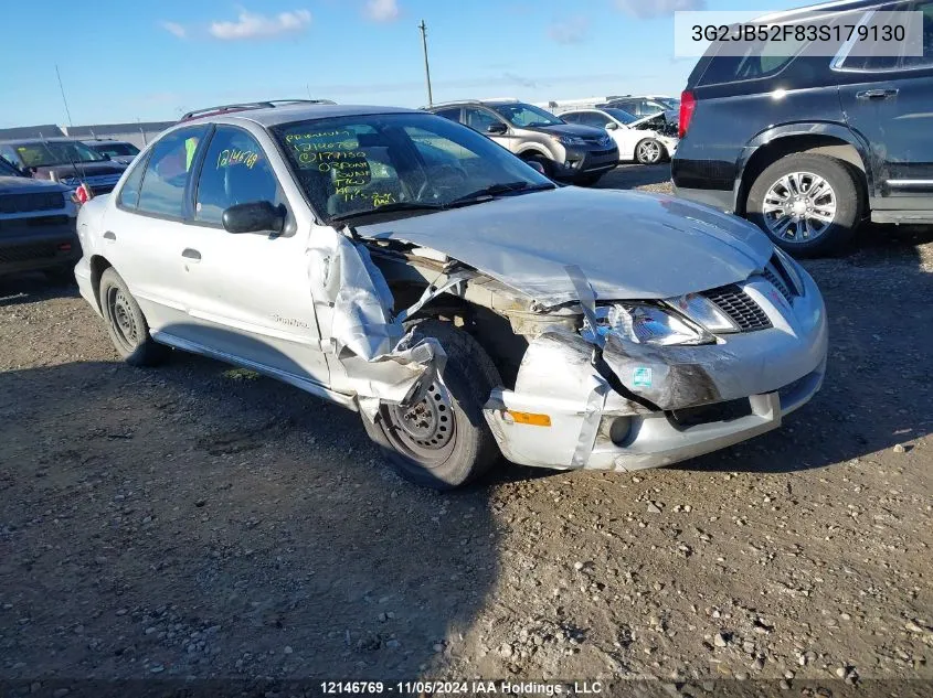 2003 Pontiac Sunfire VIN: 3G2JB52F83S179130 Lot: 12146769