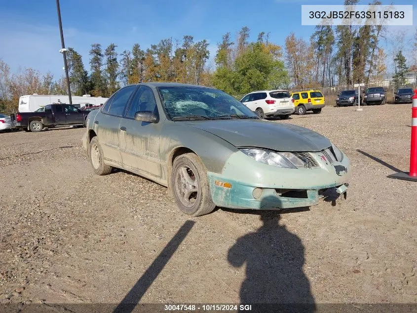 2003 Pontiac Sunfire Sl/Slx VIN: 3G2JB52F63S115183 Lot: 30047548