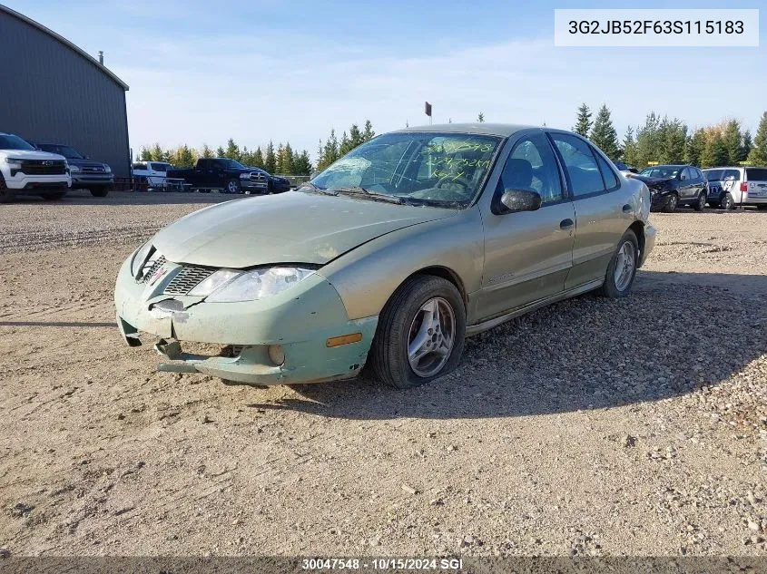 2003 Pontiac Sunfire Sl/Slx VIN: 3G2JB52F63S115183 Lot: 30047548