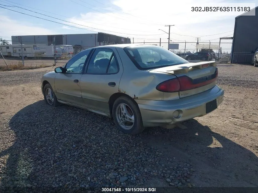 2003 Pontiac Sunfire Sl/Slx VIN: 3G2JB52F63S115183 Lot: 30047548