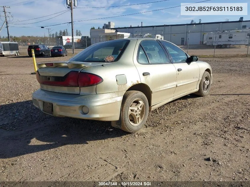 2003 Pontiac Sunfire Sl/Slx VIN: 3G2JB52F63S115183 Lot: 30047548