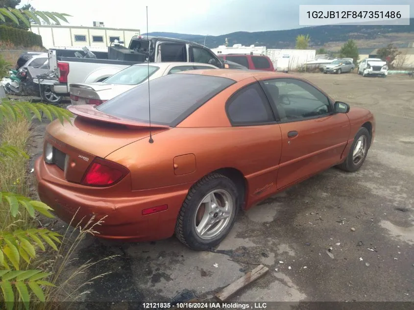 2004 Pontiac Sunfire VIN: 1G2JB12F847351486 Lot: 12121835