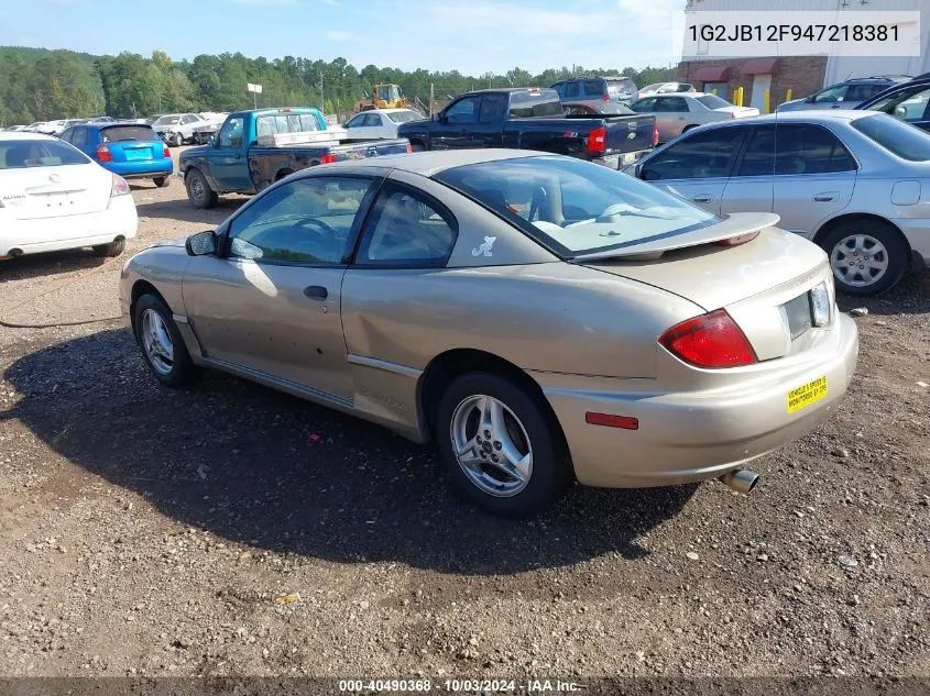 2004 Pontiac Sunfire VIN: 1G2JB12F947218381 Lot: 40490368