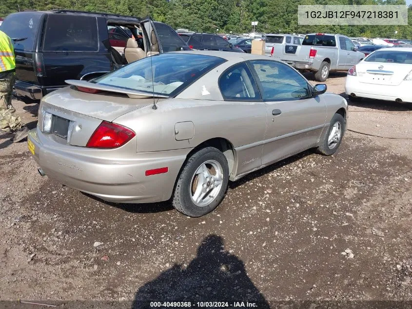 2004 Pontiac Sunfire VIN: 1G2JB12F947218381 Lot: 40490368