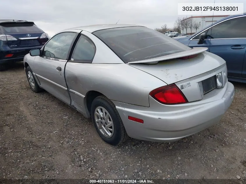 2004 Pontiac Sunfire VIN: 3G2JB12F94S138001 Lot: 40751063