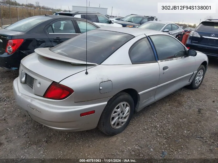 2004 Pontiac Sunfire VIN: 3G2JB12F94S138001 Lot: 40751063