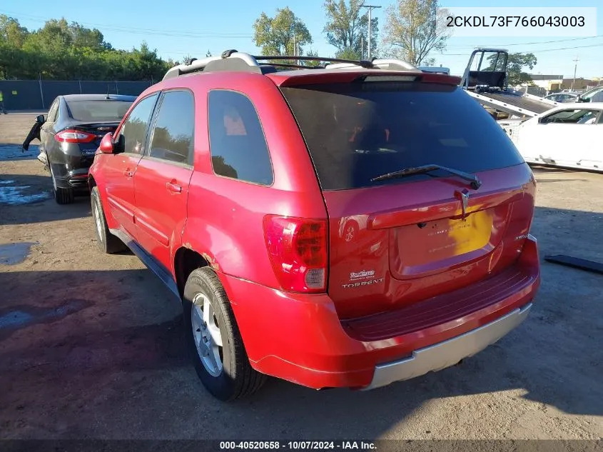 2006 Pontiac Torrent VIN: 2CKDL73F766043003 Lot: 40520658