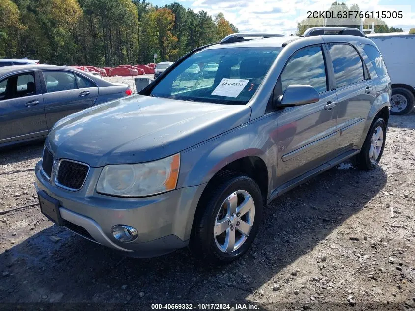 2006 Pontiac Torrent VIN: 2CKDL63F766115005 Lot: 40569332