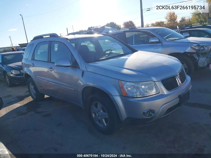 2006 Pontiac Torrent VIN: 2CKDL63F266195734 Lot: 40670184