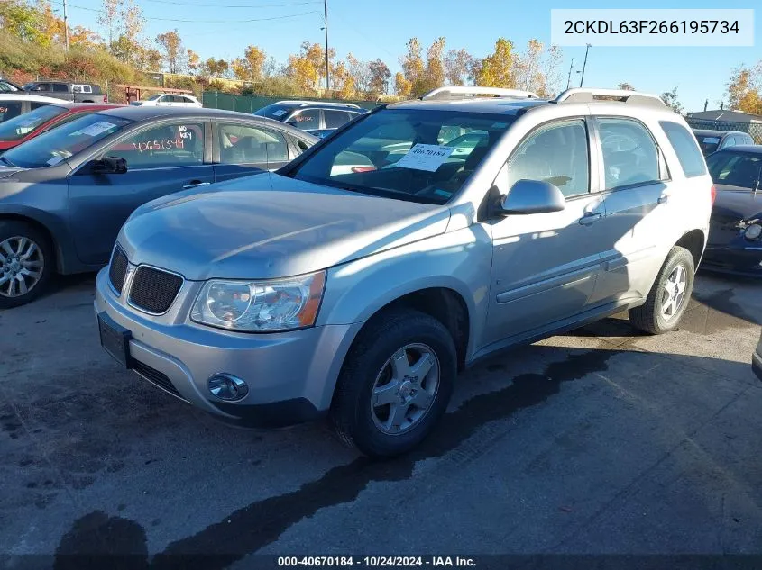 2006 Pontiac Torrent VIN: 2CKDL63F266195734 Lot: 40670184