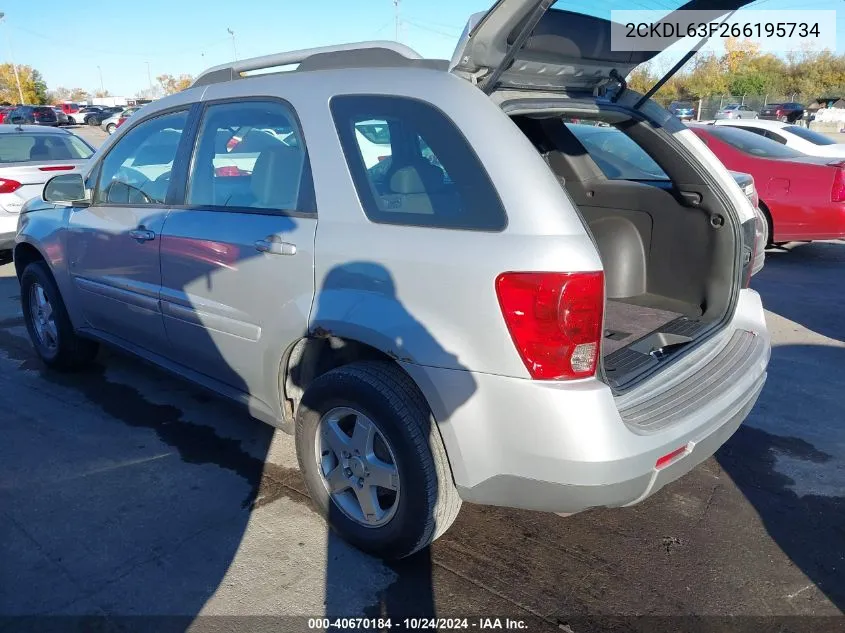 2006 Pontiac Torrent VIN: 2CKDL63F266195734 Lot: 40670184