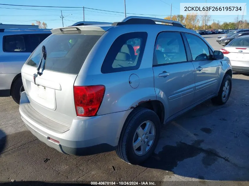 2006 Pontiac Torrent VIN: 2CKDL63F266195734 Lot: 40670184