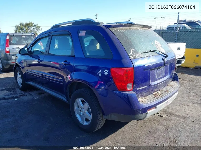 2006 Pontiac Torrent VIN: 2CKDL63F066074104 Lot: 40678073