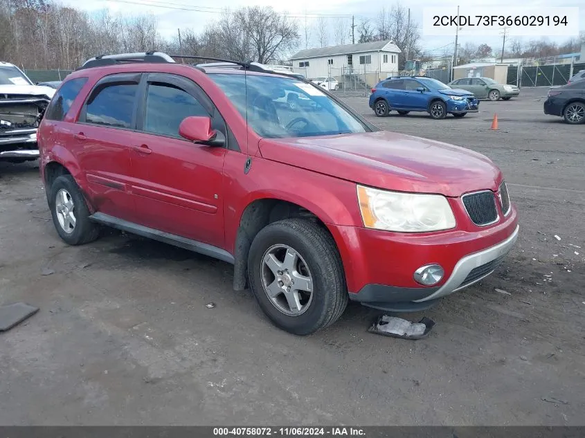 2006 Pontiac Torrent VIN: 2CKDL73F366029194 Lot: 40758072