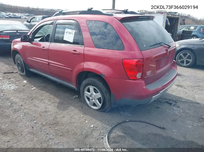 2006 Pontiac Torrent VIN: 2CKDL73F366029194 Lot: 40758072