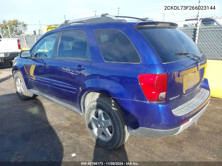 2006 Pontiac Torrent VIN: 2CKDL73F266023144 Lot: 40766173