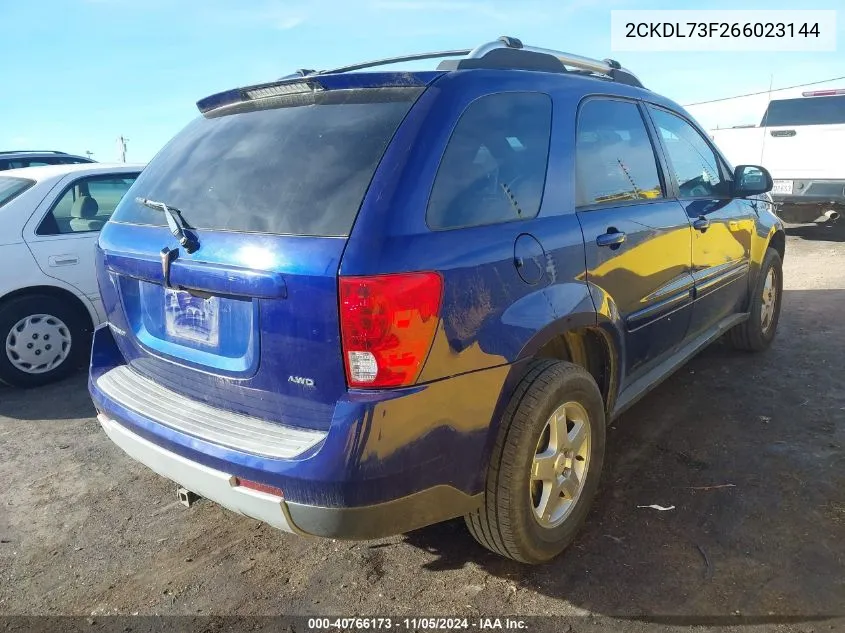 2006 Pontiac Torrent VIN: 2CKDL73F266023144 Lot: 40766173