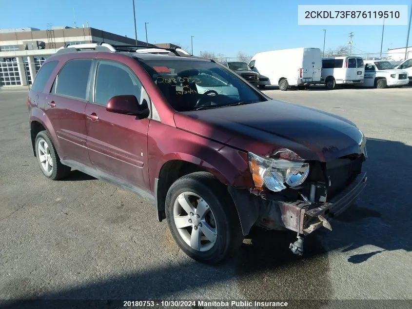 2007 Pontiac Torrent VIN: 2CKDL73F876119510 Lot: 20180753