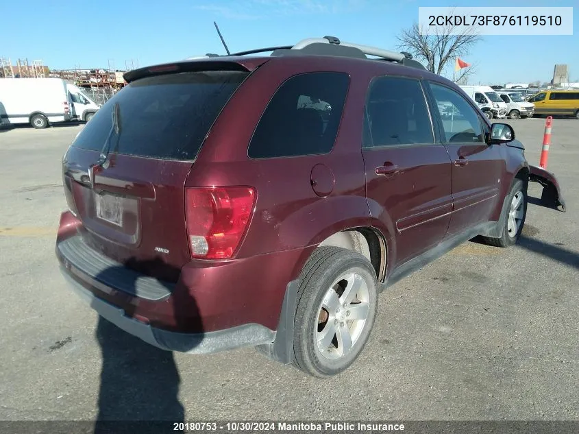 2007 Pontiac Torrent VIN: 2CKDL73F876119510 Lot: 20180753