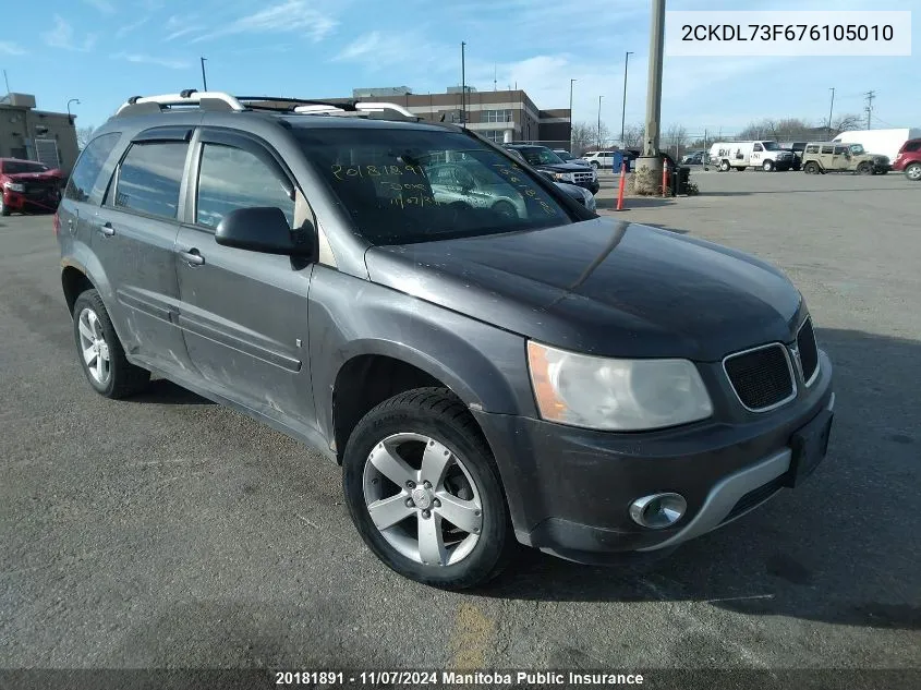 2007 Pontiac Torrent Sport VIN: 2CKDL73F676105010 Lot: 20181891