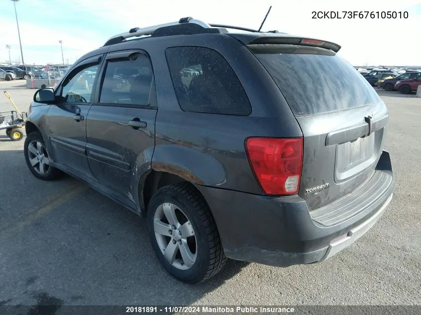 2007 Pontiac Torrent Sport VIN: 2CKDL73F676105010 Lot: 20181891