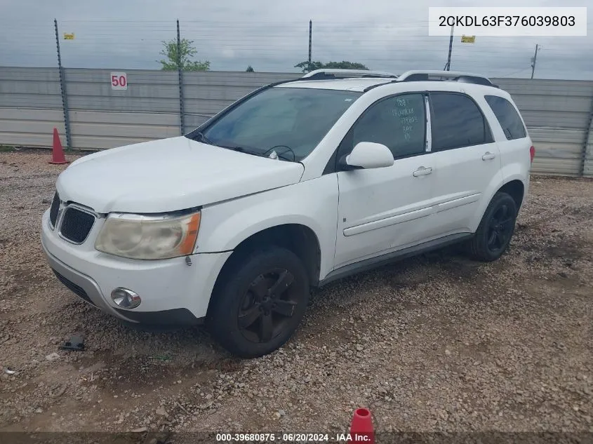 2007 Pontiac Torrent VIN: 2CKDL63F376039803 Lot: 39680875