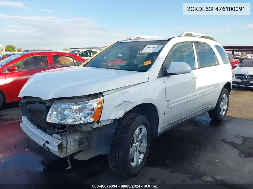 2007 Pontiac Torrent VIN: 2CKDL63F476100091 Lot: 40076394