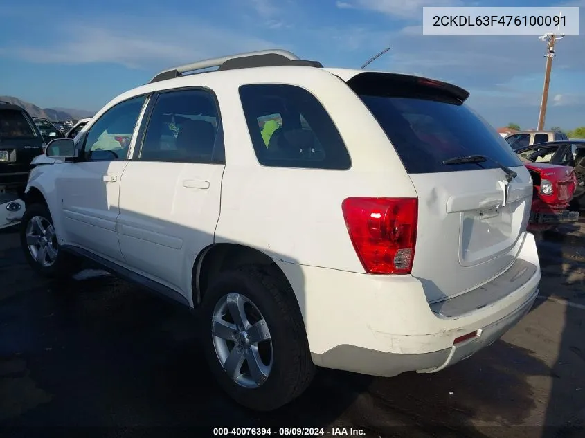 2007 Pontiac Torrent VIN: 2CKDL63F476100091 Lot: 40076394