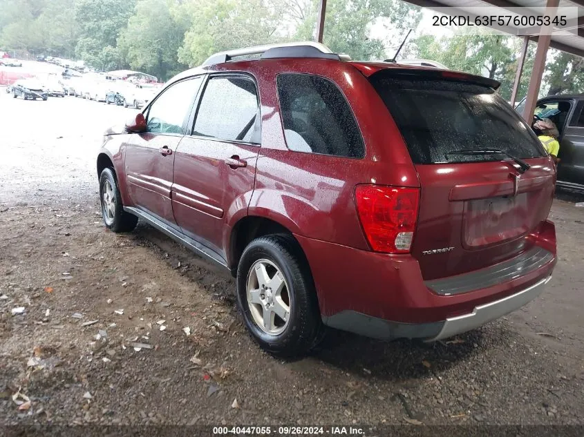 2007 Pontiac Torrent VIN: 2CKDL63F576005345 Lot: 40447055