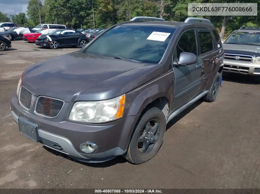 2007 Pontiac Torrent VIN: 2CKDL63F776008666 Lot: 40507088