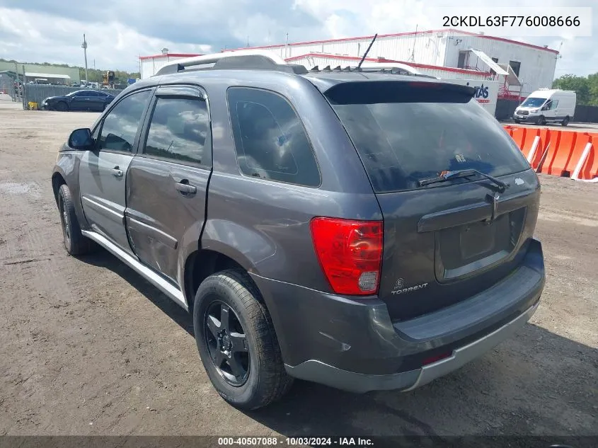 2007 Pontiac Torrent VIN: 2CKDL63F776008666 Lot: 40507088